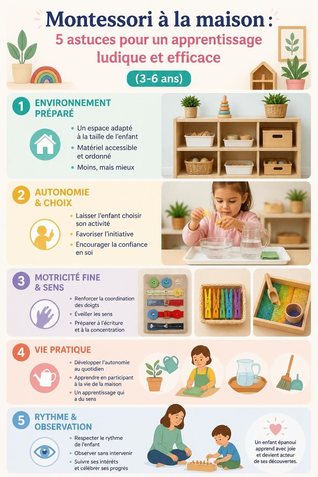 découvrez 5 astuces montessori pour favoriser un apprentissage ludique et efficace à la maison, en stimulant l'autonomie et la créativité de votre enfant.