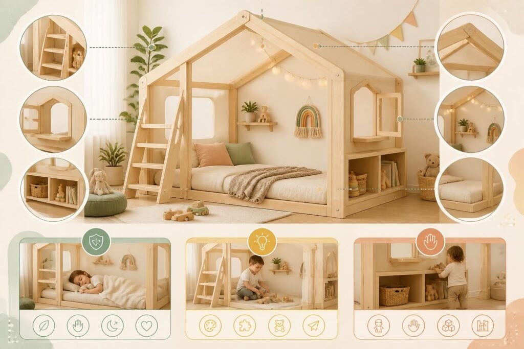 découvrez notre lit cabane montessori, un mobilier pensé pour offrir à votre enfant un espace de jeu et de sommeil unique, alliant sécurité, confort et créativité.